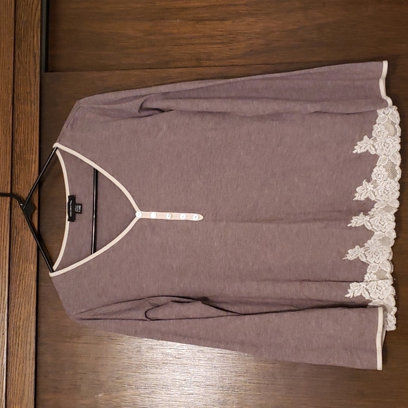 JNY brown heather XL long sleeve tee, lace bottom - Picture 1 of 6